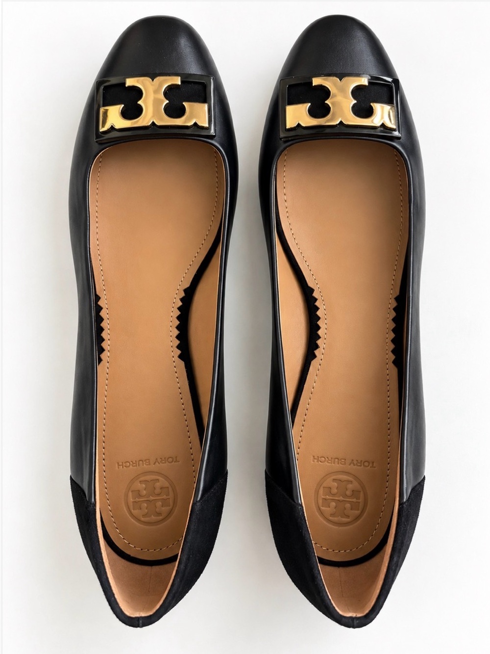 Tory Burch Gigi 20mm Black Leather Logo Flats Size 10